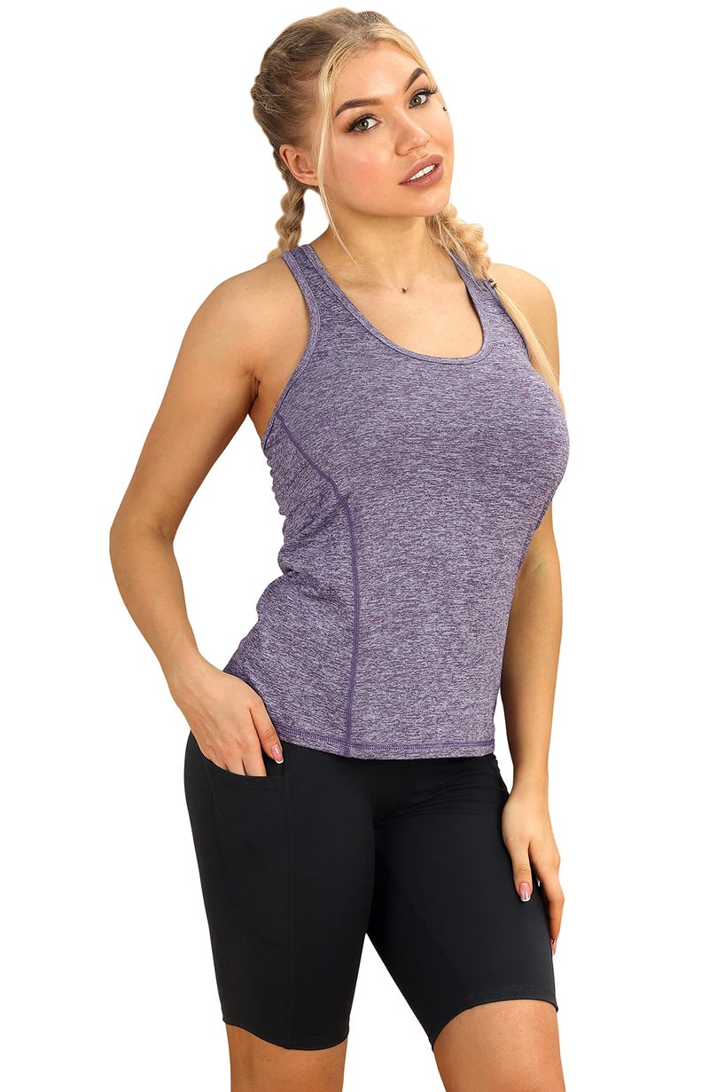 icyzone Workout Tank Tops for Women - Racerback Athletic Yoga Tops, Running Exercise Gym Shirts(Pack of 3) (L, Henna/Twilight Purple/Navy) - Image 3